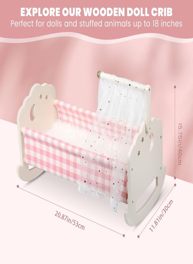 Pithfor Wooden Baby Doll Crib Set, Baby Doll Bed Toys for 18 Inch Dolls, with Bedding and Canopy, Baby Doll Furniture Accessories - Image 2